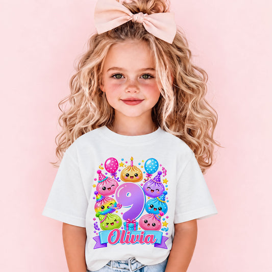 Personalized Dumpling Squish Birthday T-Shirt, Custom Squish Party Shirt For Kid, Birthday Girl Graphic Tee