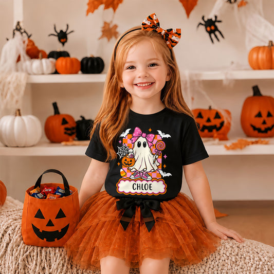 Personalized Halloween Sweatshirt, Custom Name Spooky Ghost Pumpkin, Halloween Gift for Boy & Girl