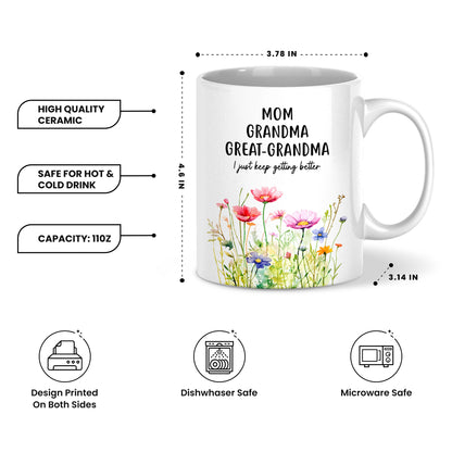 Personalized Mom Grandma Great-Grandma Floral Mug – Cute Family Coffee Cup Gift for Mom and Grandma