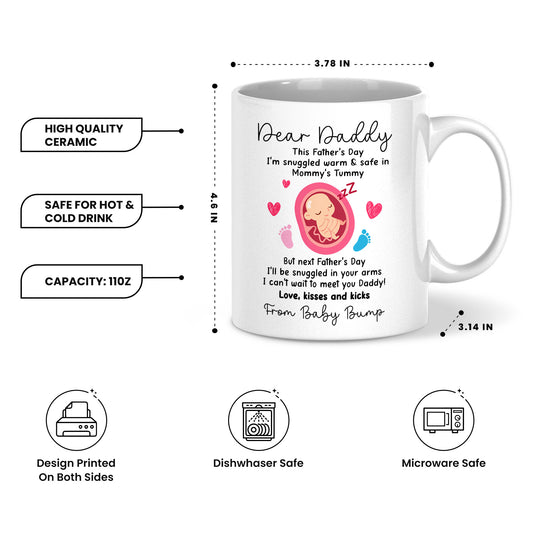 Personalized Dear Daddy Father’s Day Mug – Cute Baby Love Coffee Mug for New Dad, First Father’s Day Gift