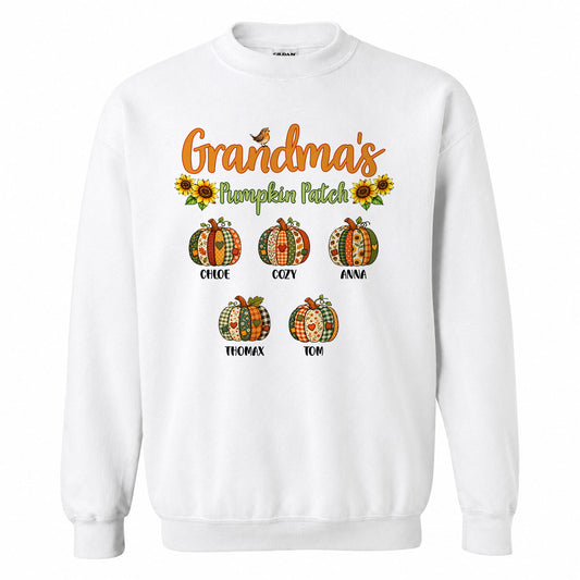 Personalized Grandma’s Pumpkin Patch Shirt & Sweater, Custom Family Names Fall Shirt, Autumn Family Gift