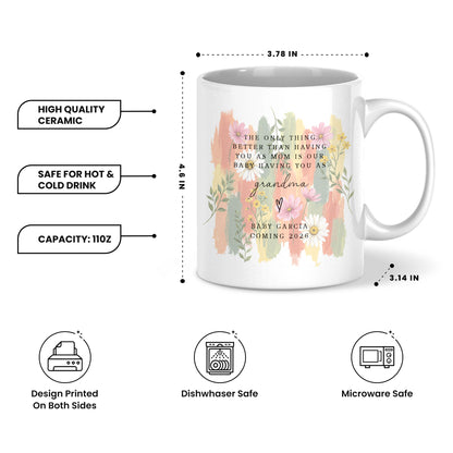 Personalized Grandma Mug – Custom Baby Name & Due Year Coffee Mug, Grandma Announcement Gift, Baby Coming 2026