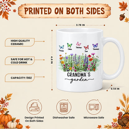Personalized Grandma’s Garden Mug, Custom Grandkids, Thanksgiving Autumn Gift For Grandma