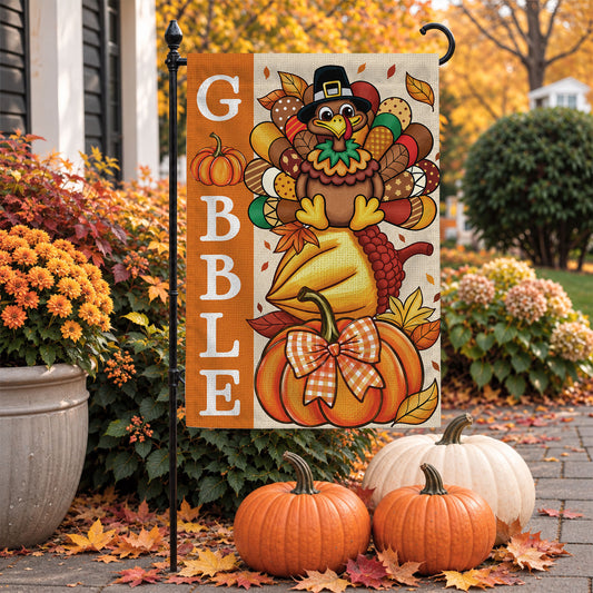 Thanksgiving Garden Flag Turkey GOBBLE WOBBLE Chestnuts Pumpkin Family Home Decor Gift For Family