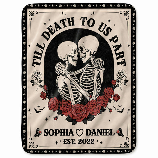 Personalized Skeleton Couple Blanket, Gothic Blanket with Roses, Halloween Gift for Couples, Fleece & Sherpa Blanket