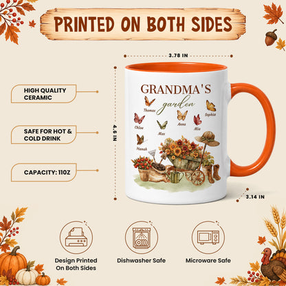 Personalized Grandma’s Garden Mug, Custom Grandkids, Thanksgiving Autumn Gift For Grandma