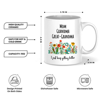 Personalized Mom Grandma Great-Grandma Floral Mug – Cute Family Coffee Cup Gift for Mom and Grandma