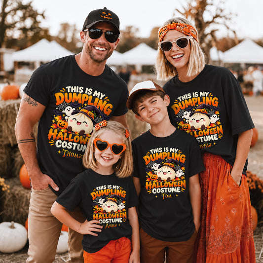 Personalized Squishy Dumpling Halloween Costume Shirt, Kawaii Spooky Dumpling Graphic Tee Gift For Family & Kids