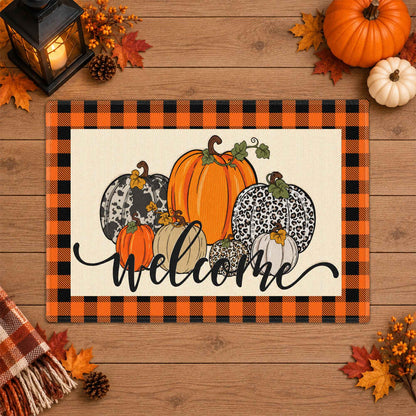 Fall Football Pumpkin Doormat, Welcome Autumn Leaves Door Mat, Thanksgiving Home Decor