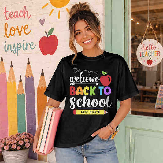Personalized Welcome Back to School Teacher Student Shirt, Custom Name Back to School T-Shirt, First Day of School Gift Tee