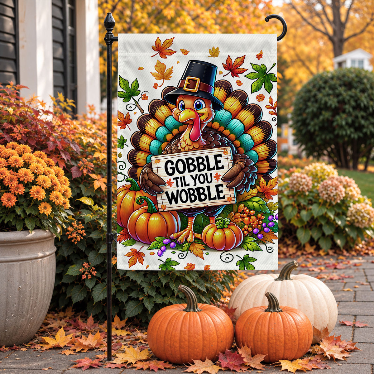 Thanksgiving Garden Flag Turkey GOBBLE WOBBLE Chestnuts Pumpkin Family Home Decor Gift For Family