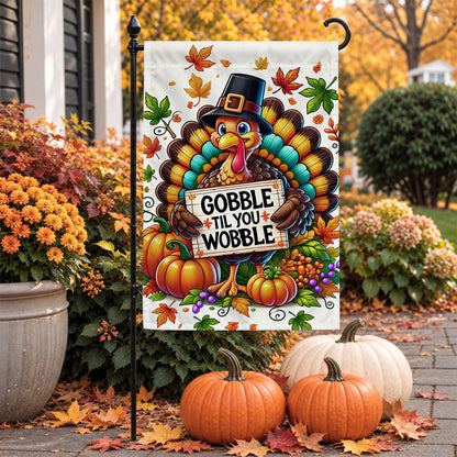 Thanksgiving Garden Flag Turkey GOBBLE WOBBLE Chestnuts Pumpkin Family Home Decor Gift For Family