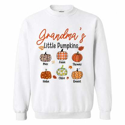 Personalized Grandma Thanksgiving Sweatshirt, Custom Family Name Autumn Little Pumpkin Family Gift
