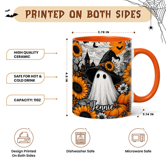 Personalized Halloween Ghost Mug, Custom Name Ghost For Women, Retro Ghost Floral Gift For Halloween