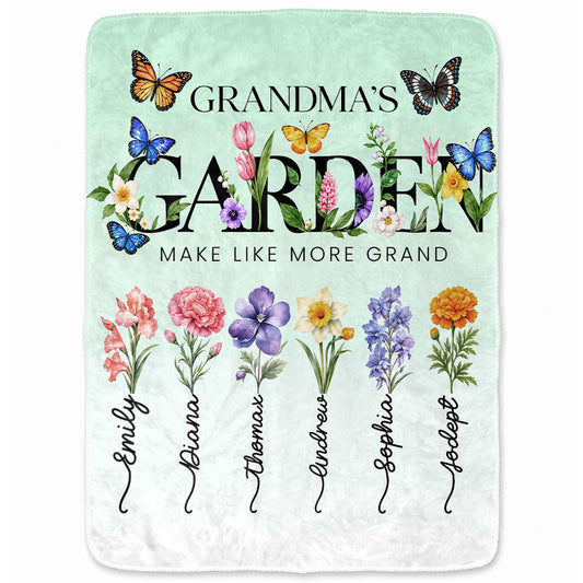 Personalized Grandma Thanksgiving Fleece & Sherpa Blanket, Family Garden Floral Custom Name Gift for Grandma