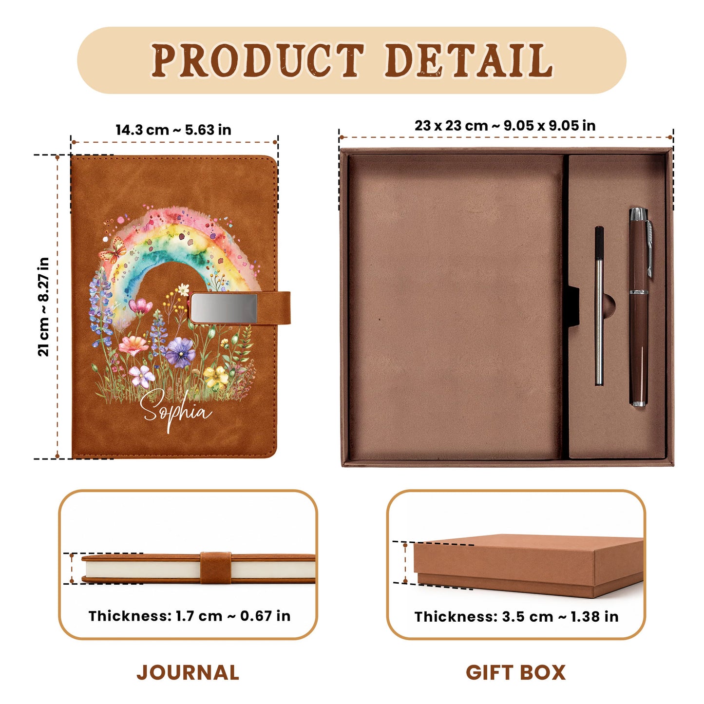 Personalized Leather Notebook Set with Custom Name, Floral Journal Gift Set with Pen for Women, Teacher, Student, Office