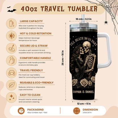 Personalized Skeleton Couple Halloween Tumbler 40oz, Gothic Skeleton with Roses, Halloween Gift for Couples