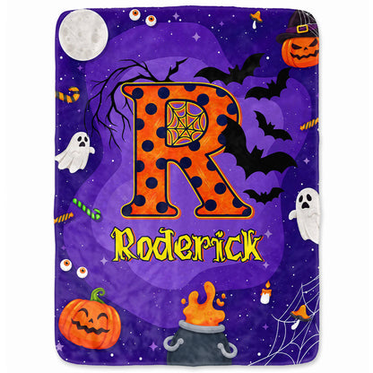 Personalized Halloween Blanket for Kids, Ghost Pumpkin Name Blanket, Fleece & Sherpa Blanket