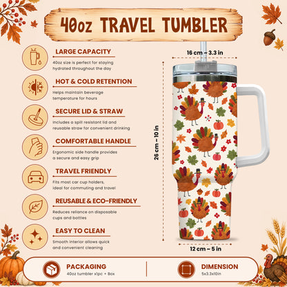 Personalized Thanksgiving Tumbler 40oz, Turkey Fall Leaves Gnome, Hello Fall Custom Name Gift For Adult & Friends