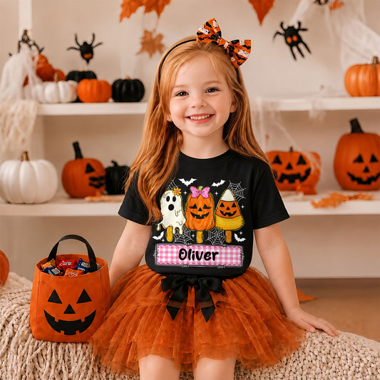 Personalized Halloween Sweatshirt, Custom Name Spooky Ghost Pumpkin, Halloween Gift for Boy & Girl