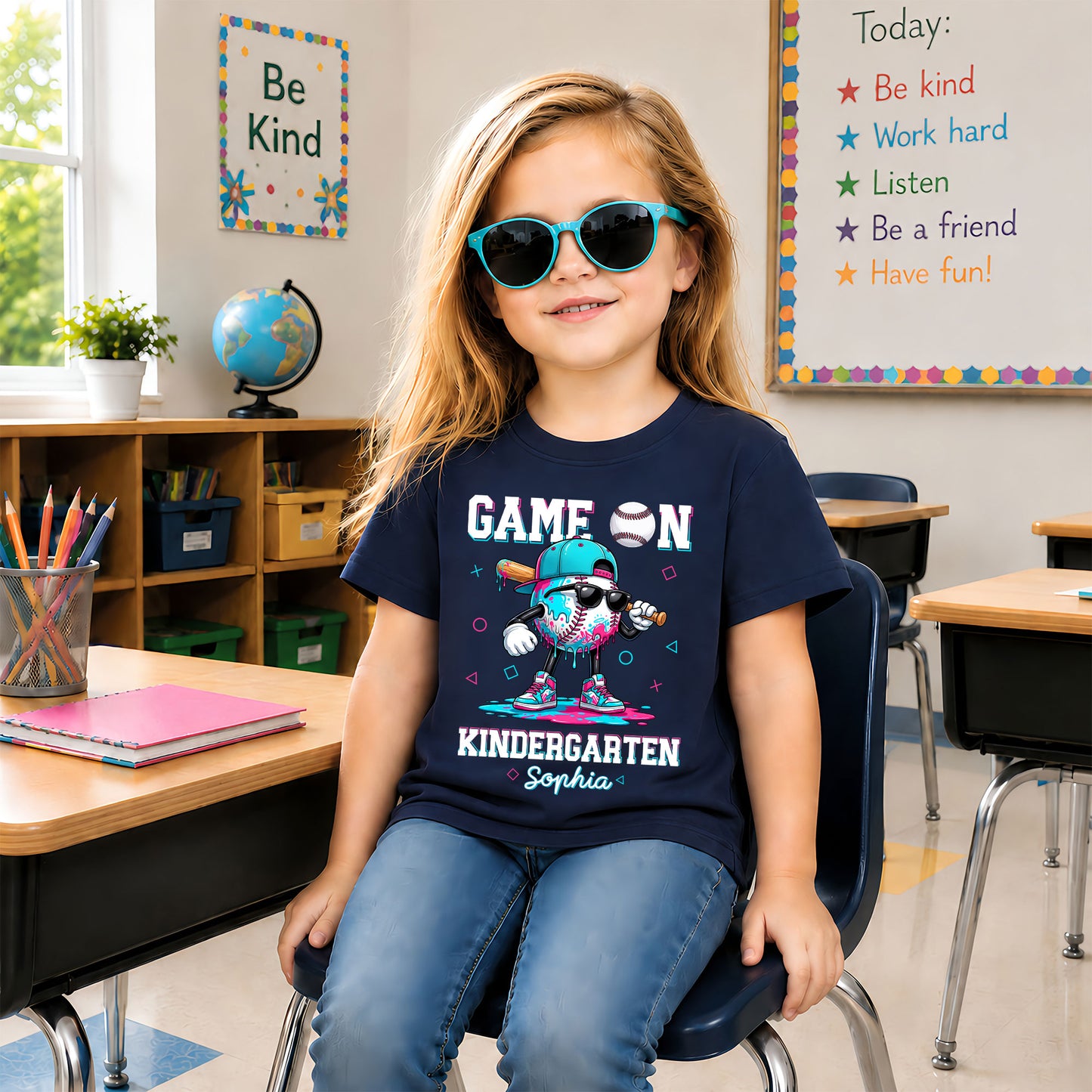 Personalized Baseball Back to School Shirt, Custom Name Game On Student Tee, Pre-K to 8th Grade First Day of School T-Shirt