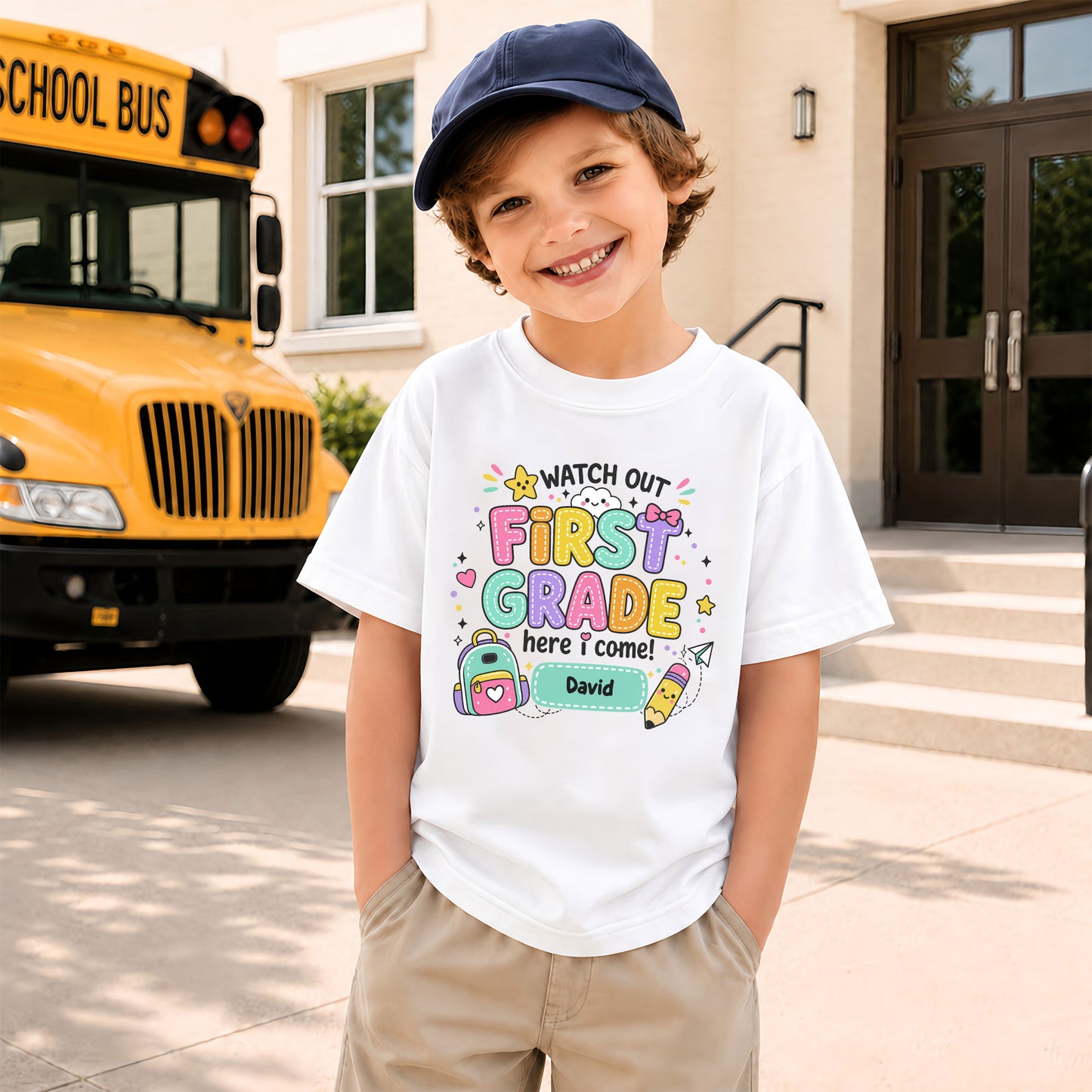 Personalized Watch Out Back to School Shirt – Custom Name & Grade Colorful Tee for Pre-K to 8th Grade Students