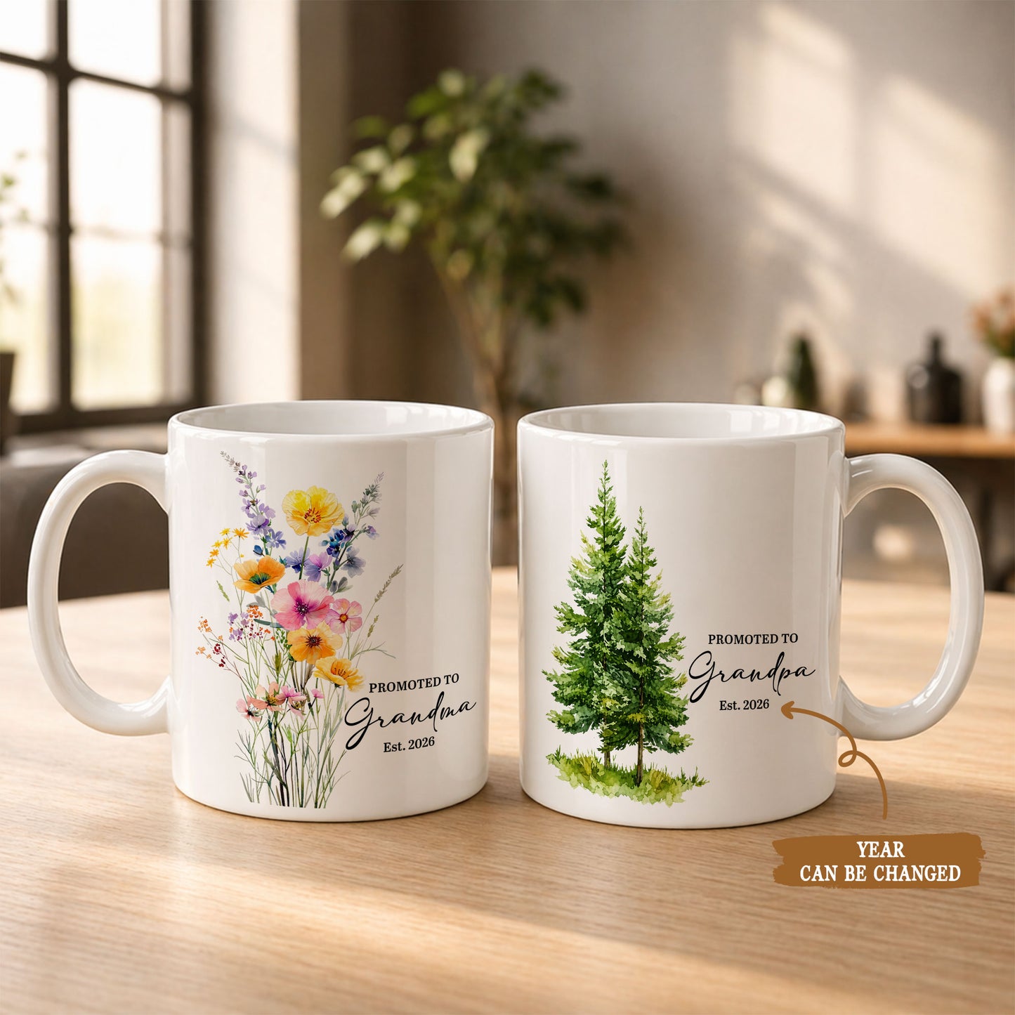 Personalized Promoted to Grandma Grandpa Mug Set – Matching Couple Coffee Mugs Est 2026, New Grandparents Gift