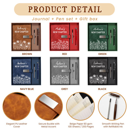 Personalized Leather Journal Gift Set – Birth Month Flower Custom Name Notebook with Pen - Graduation Gift, Personalized Diary for Women & Men