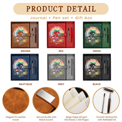 Personalized Leather Notebook Set with Custom Name, Floral Journal Gift Set with Pen for Women, Teacher, Student, Office