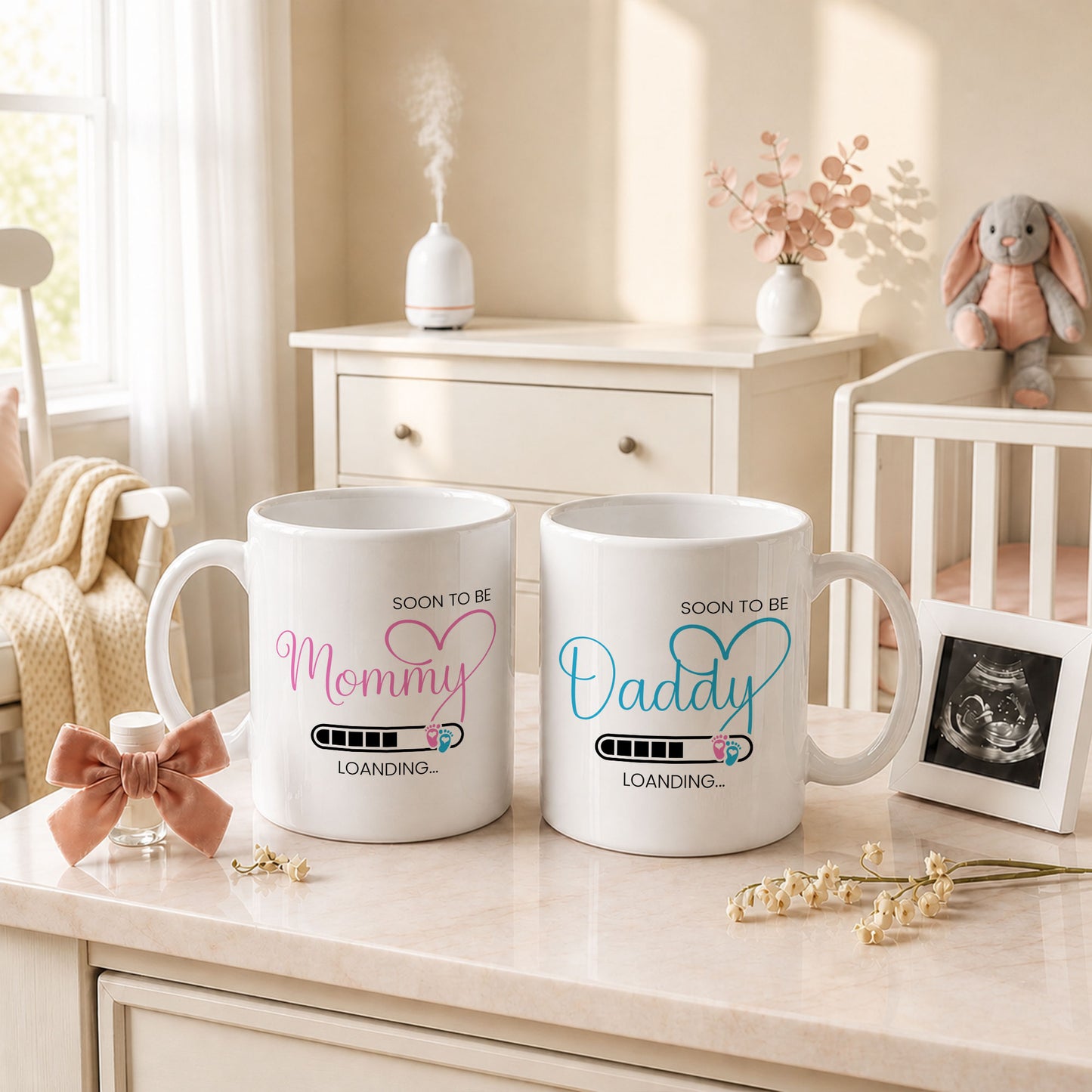 Personalized Mommy Daddy Mug Set – Matching Couple Coffee Mugs for New Parents