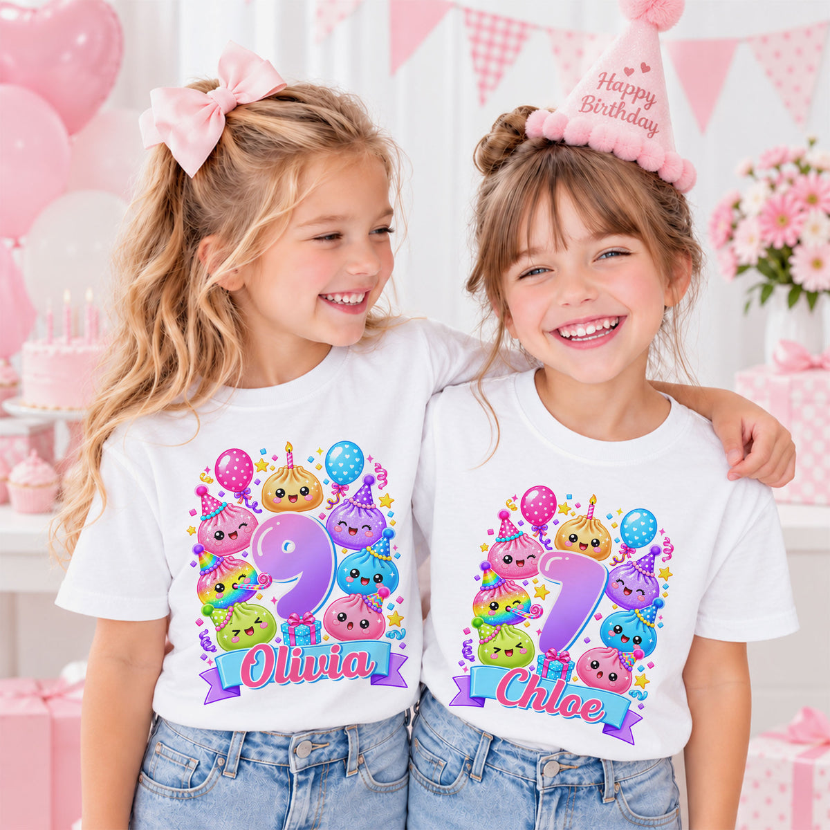 Personalized Dumpling Squish Birthday T-Shirt, Custom Squish Party Shirt For Kid, Birthday Girl Graphic Tee