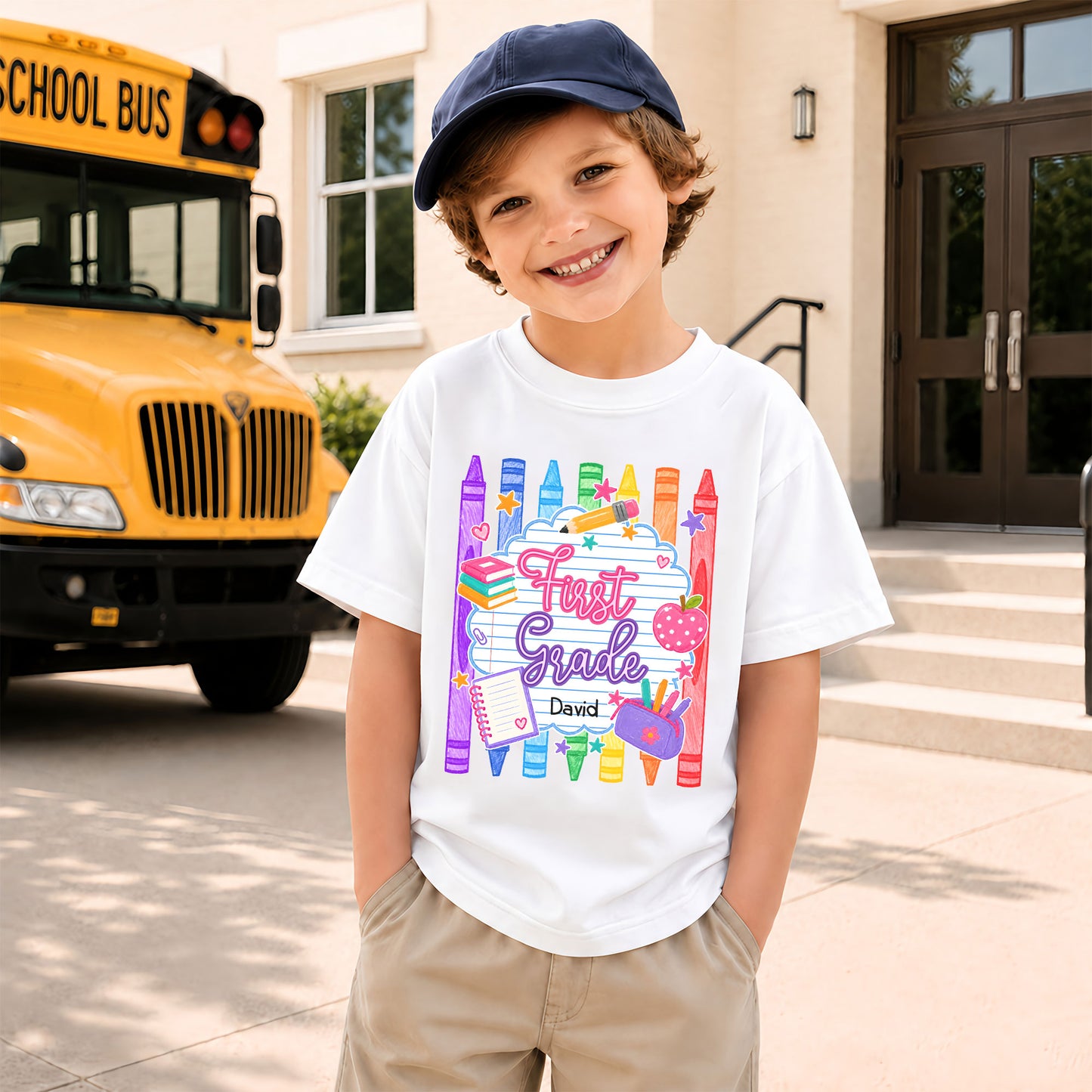 Personalized Striped Back to School Shirt for Kids Teachers – Custom Name & Grade Tee for Pre-K to 8th Grade Students, First Day Outfit
