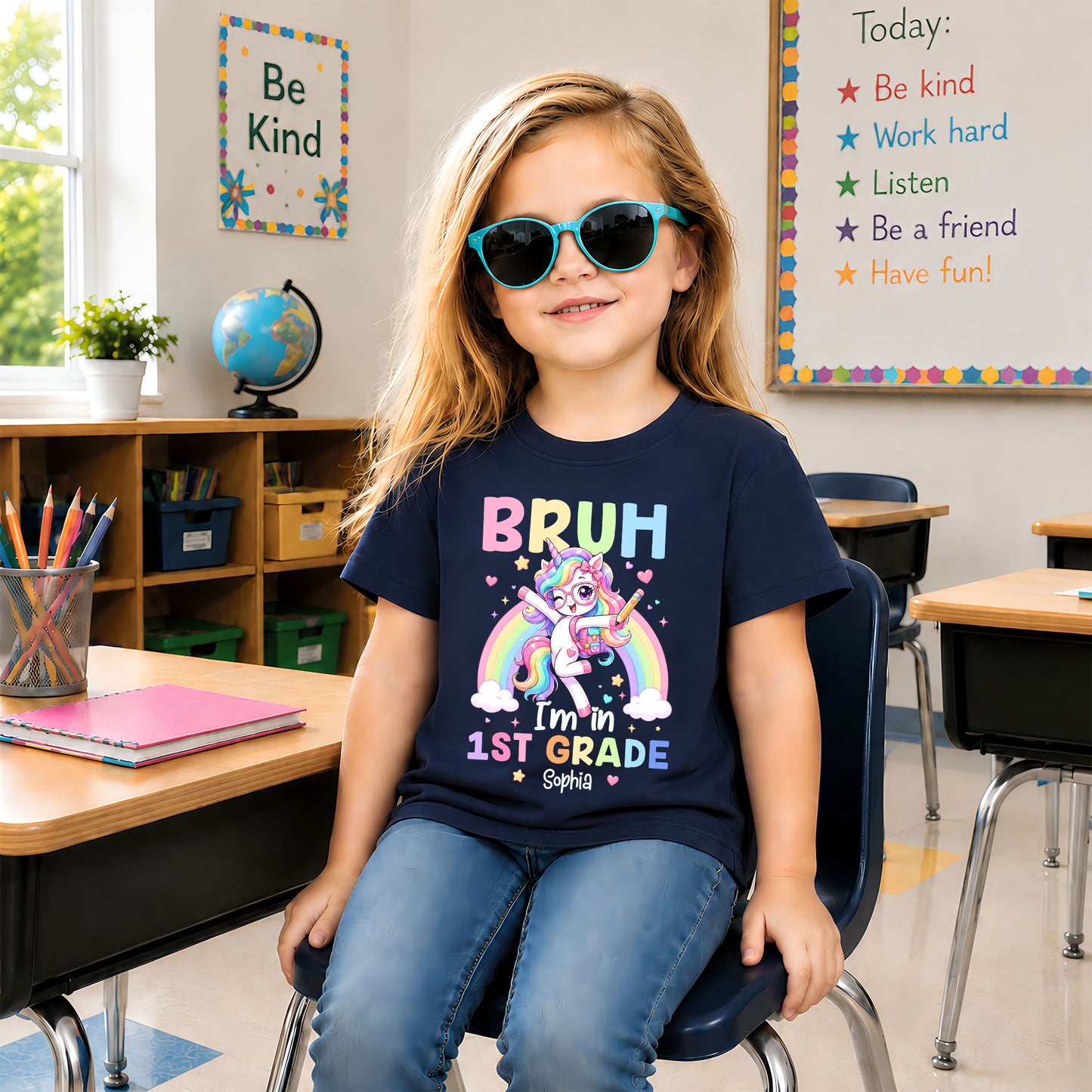 Personalized Unicorn Back to School Shirt, Custom Name Bruh I'm In Grade Student Tee, Pre-K to 8th Grade First Day T-Shirt