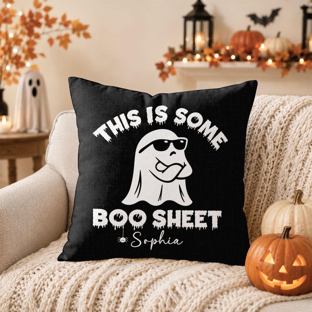 Personalized Halloween Ghost Pillow, This Is Some Boo Sheet Ghost Cushion, Cute Halloween Home Decor, Halloween Gif