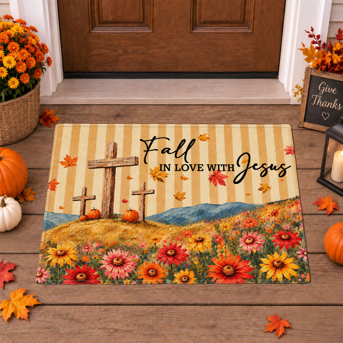 Christian Fall Thanksgiving Doormat, Religious Autumn Home Decor, Faith Inspired Welcome Mat