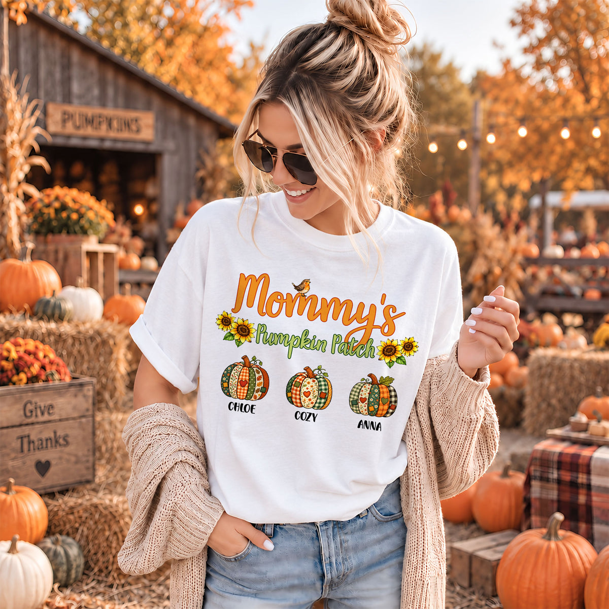 Personalized Grandma’s Pumpkin Patch Shirt & Sweater, Custom Family Names Fall Shirt, Autumn Family Gift
