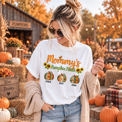 Personalized Grandma’s Pumpkin Patch Shirt & Sweater, Custom Family Names Fall Shirt, Autumn Family Gift
