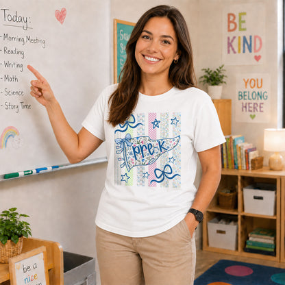 Personalized Back to School Shirt – Custom Name & Grade Preppy Striped Pennant Flag Color Tee for Teachers & Students, Pre-K to 8th Grade Outfit