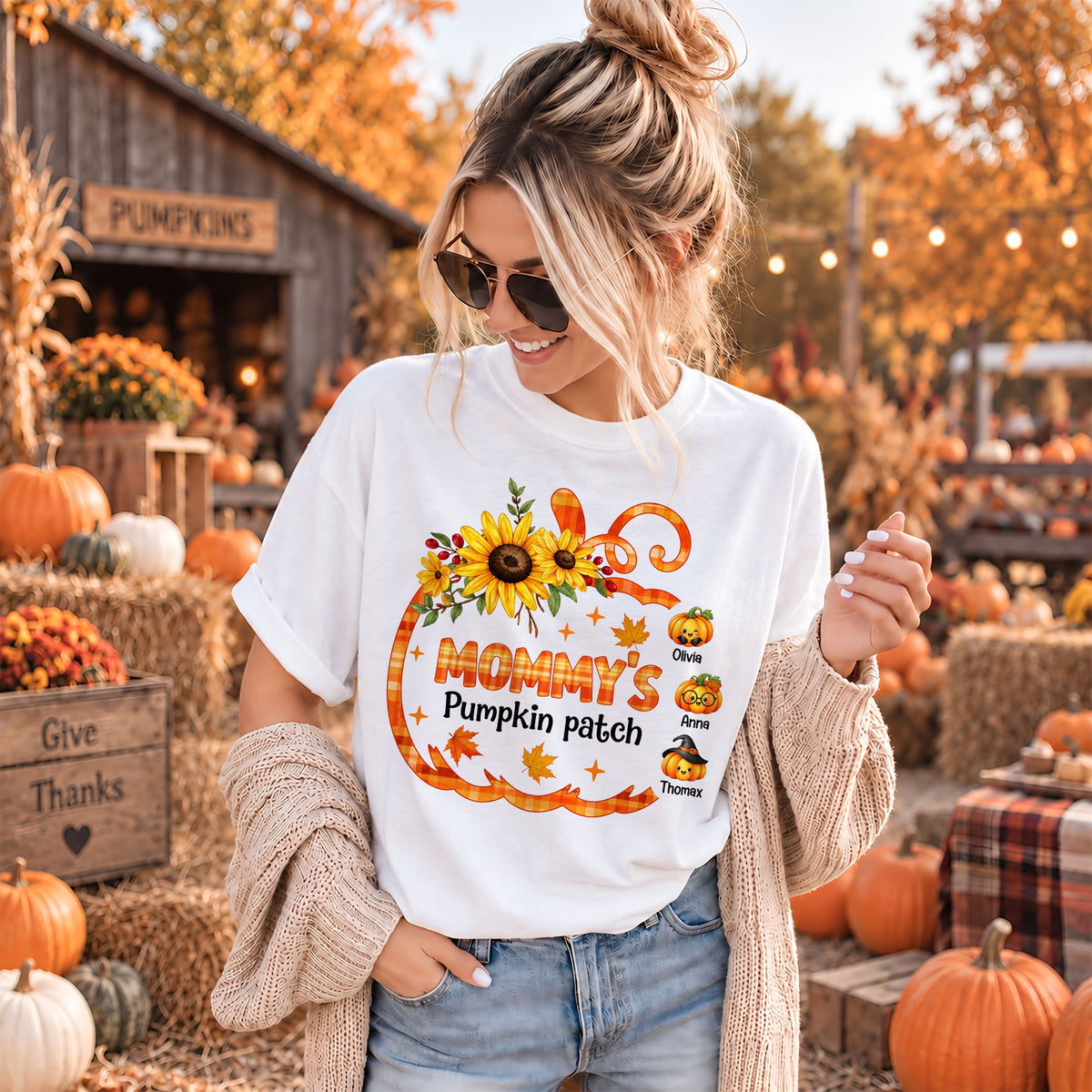 Personalized Grandma Thanksgiving Sweatshirt, Custom Family Name Autumn Pumpkin Patch Family Gift