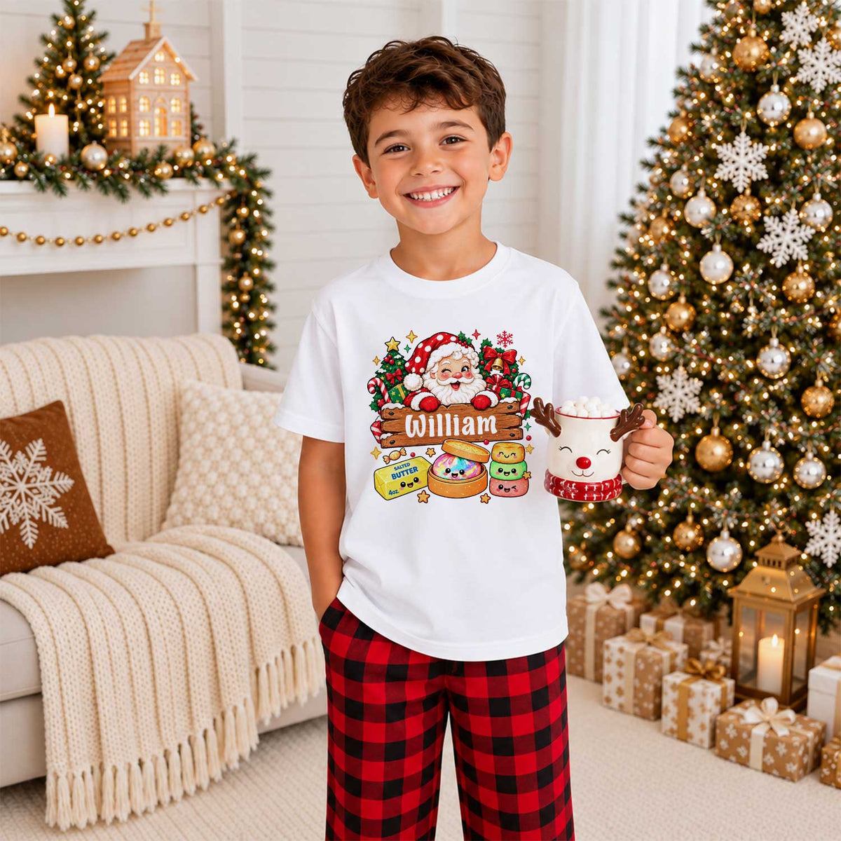 Personalized Squishy Christmas Shirt, Custom Name Santa Graphic Tee, Christmas Gift for Kids