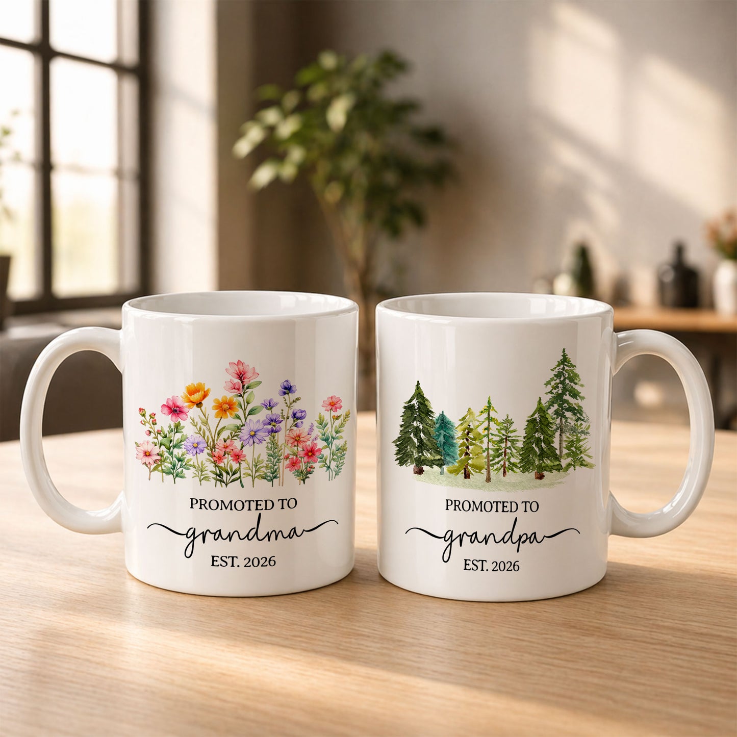 Personalized Promoted to Grandma Grandpa Mug Set – Matching Couple Coffee Mugs Est 2026, New Grandparents Gift