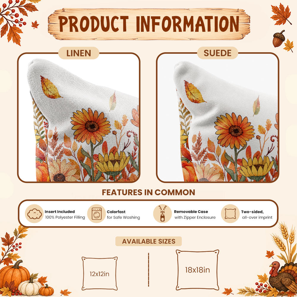 Thanksgiving Fall Decorative Pillow Set of 2 or 4, Harvest Throw Pillows for Home Decor, Gifts for Family