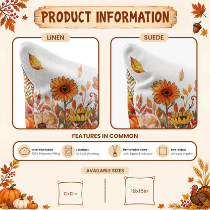 Thanksgiving Fall Decorative Pillow Set of 2 or 4, Harvest Throw Pillows for Home Decor, Gifts for Family