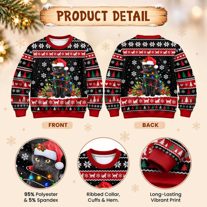 Cute Black Cat Christmas Sweater, Festive Snowflake Ugly Sweater, Christmas Gift for Cat Lovers