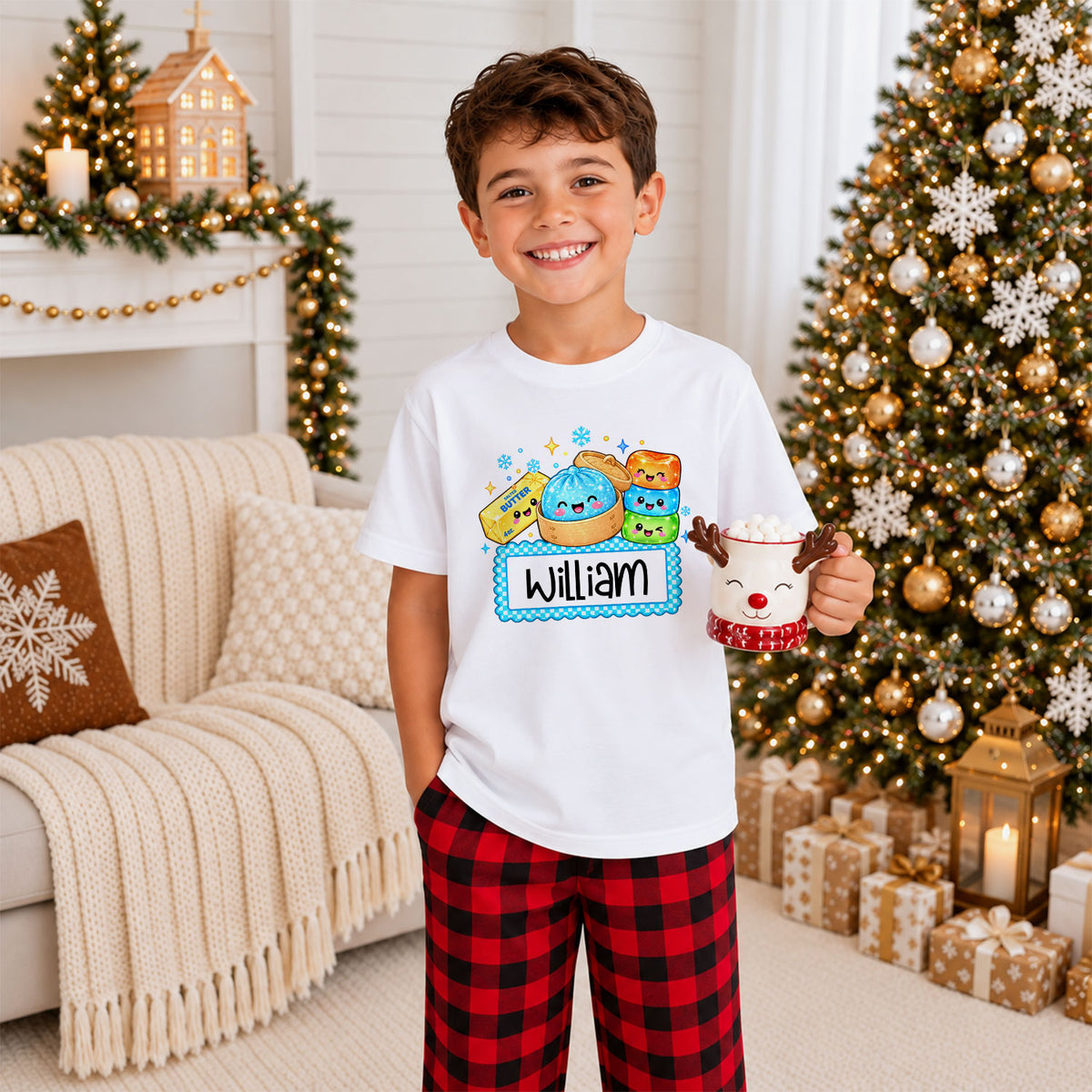 Personalized Squishy Christmas Shirt, Custom Name Santa Graphic Tee, Christmas Gift for Kids
