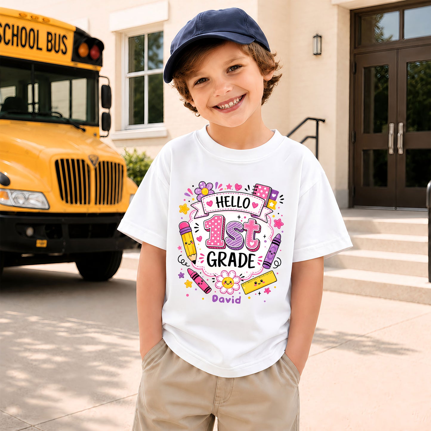 Personalized Hello School Shirt for Kids – Custom Name & Grade Back to School Tee for Pre-K to 8th Grade Students