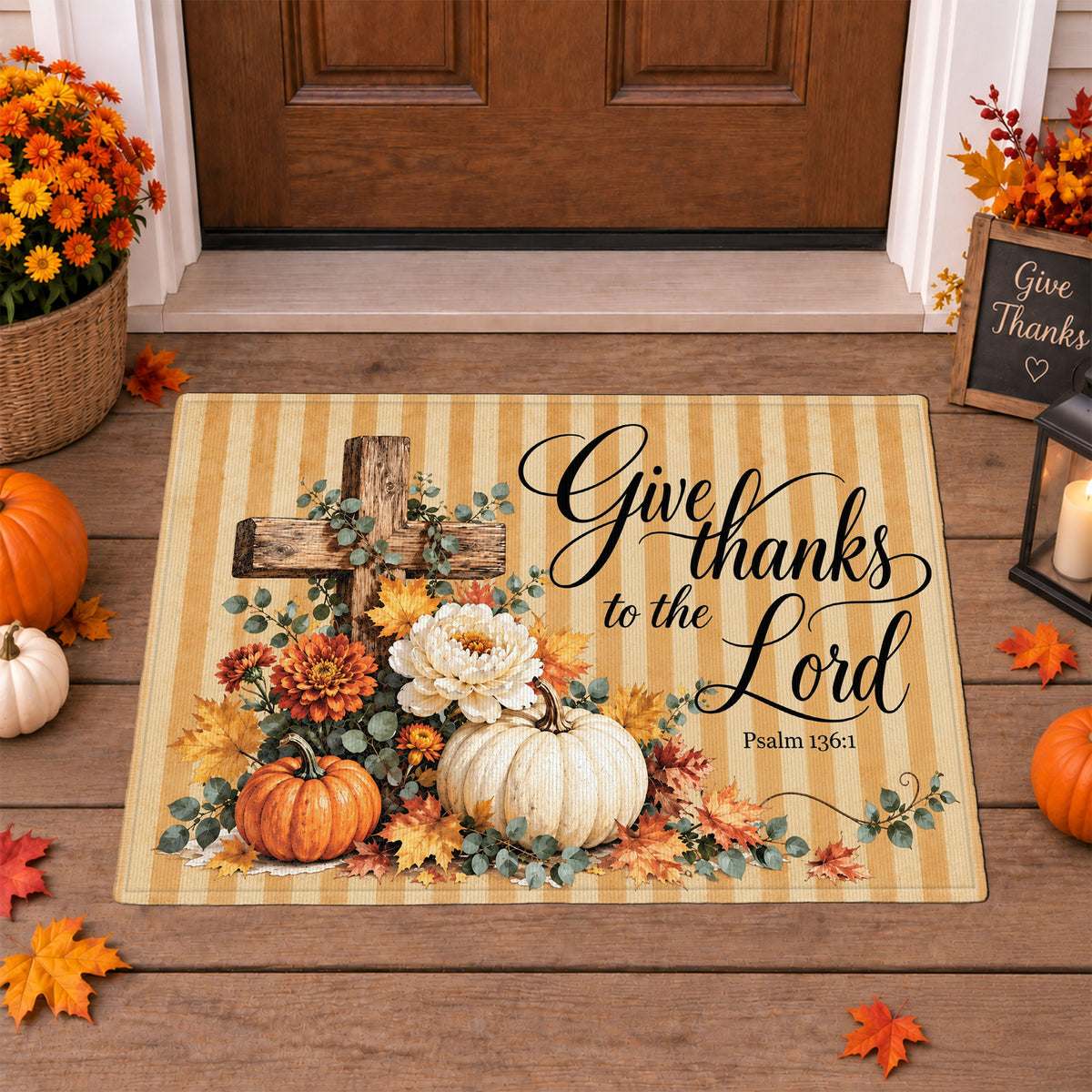 Christian Fall Thanksgiving Doormat, Religious Autumn Home Decor, Faith Inspired Welcome Mat