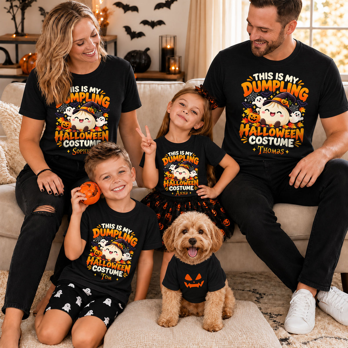 Personalized Squishy Dumpling Halloween Costume Shirt, Kawaii Spooky Dumpling Graphic Tee Gift For Family & Kids