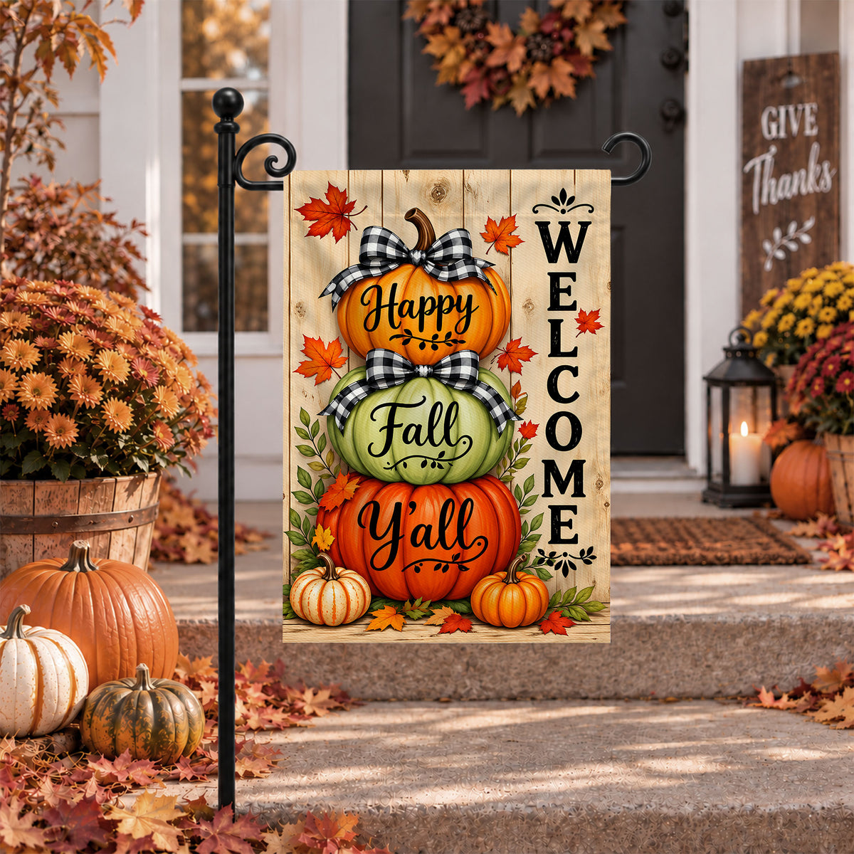Hello Fall Garden Flag, Welcome Truck Happy Fall Ya'll Floral Pumpkin Outdoor Decor Gift For Family