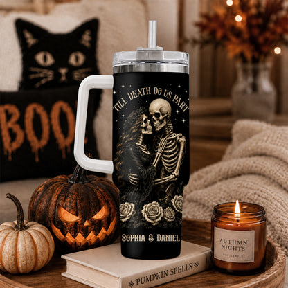 Personalized Skeleton Couple Halloween Tumbler 40oz, Gothic Skeleton with Roses, Halloween Gift for Couples